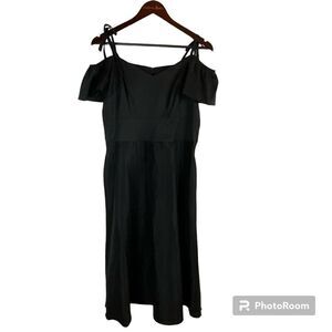 Betsey Johnson Women 8 Black Dress Cold Shoulder Self Tie Tea Length Pocket R3